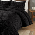 Ruched Fur Down Alternative Comforter Set Queen Black Polyester