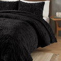 Ruched Fur Down Alternative Comforter Set King Black Polyester