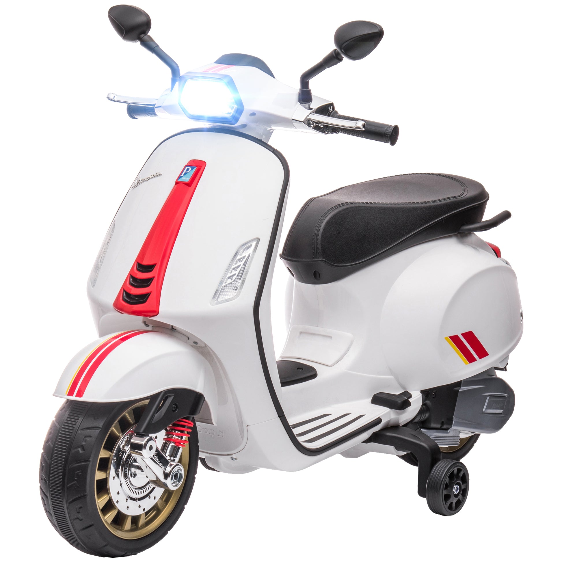 Qaba Vespa Licensed Electric Motorcycle For Kids, 6V Toddler Motorcycle, Battery Operated Motorbike For Kids With Music, Fm Radio, Headlight, Single Button Start For 3 6 Years, White White Plastic