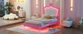 Twin Size Upholstered Bed Frame With Led Lights, Modern Upholstered Princess Bed With Crown Headboard, Pink White Box Spring Not Required Twin Pink White Wood Bedroom Modern Bed Frame Pu