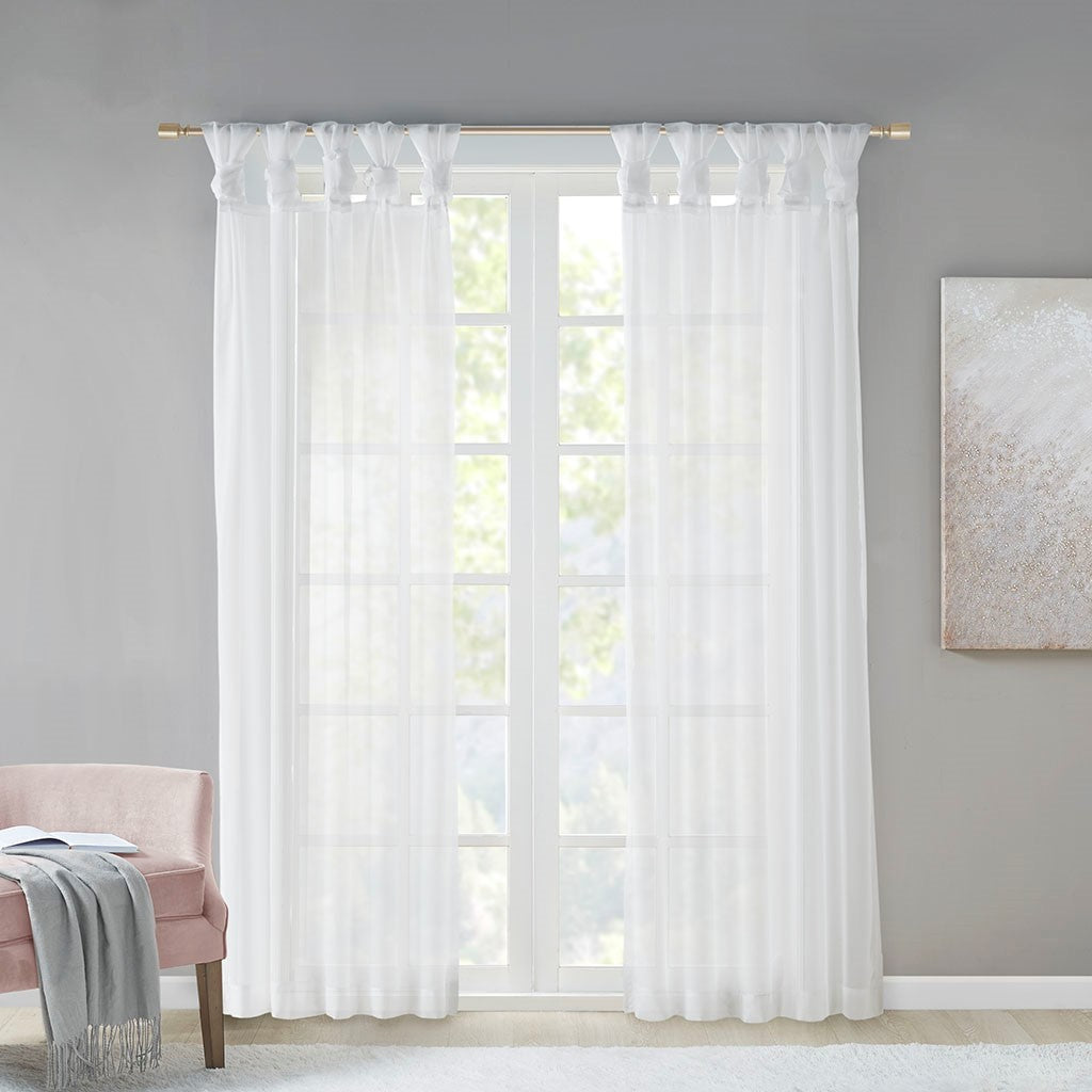 Twist Tab Voile Sheer Window Pair White Polyester