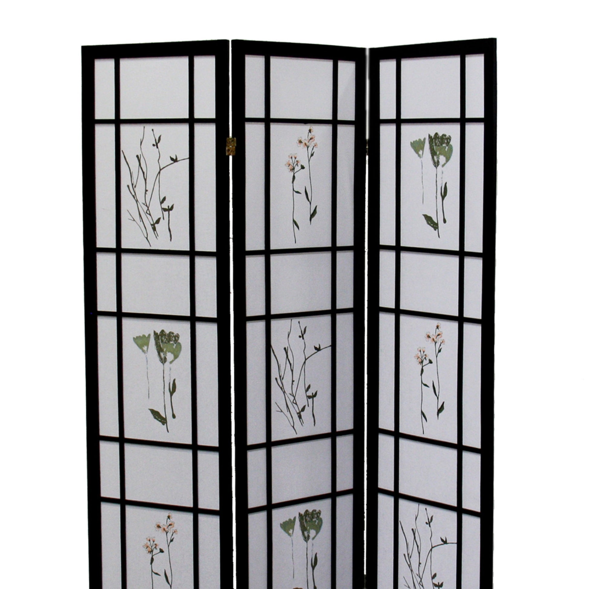 70" Tall 3 Panel Screen Room Divider "Shoji", Black Black Wood