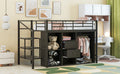 Twin Size Metal Loft Bed With Drawers, Storage Staircase And Small Wardrobe Twin Black Mdf Metal