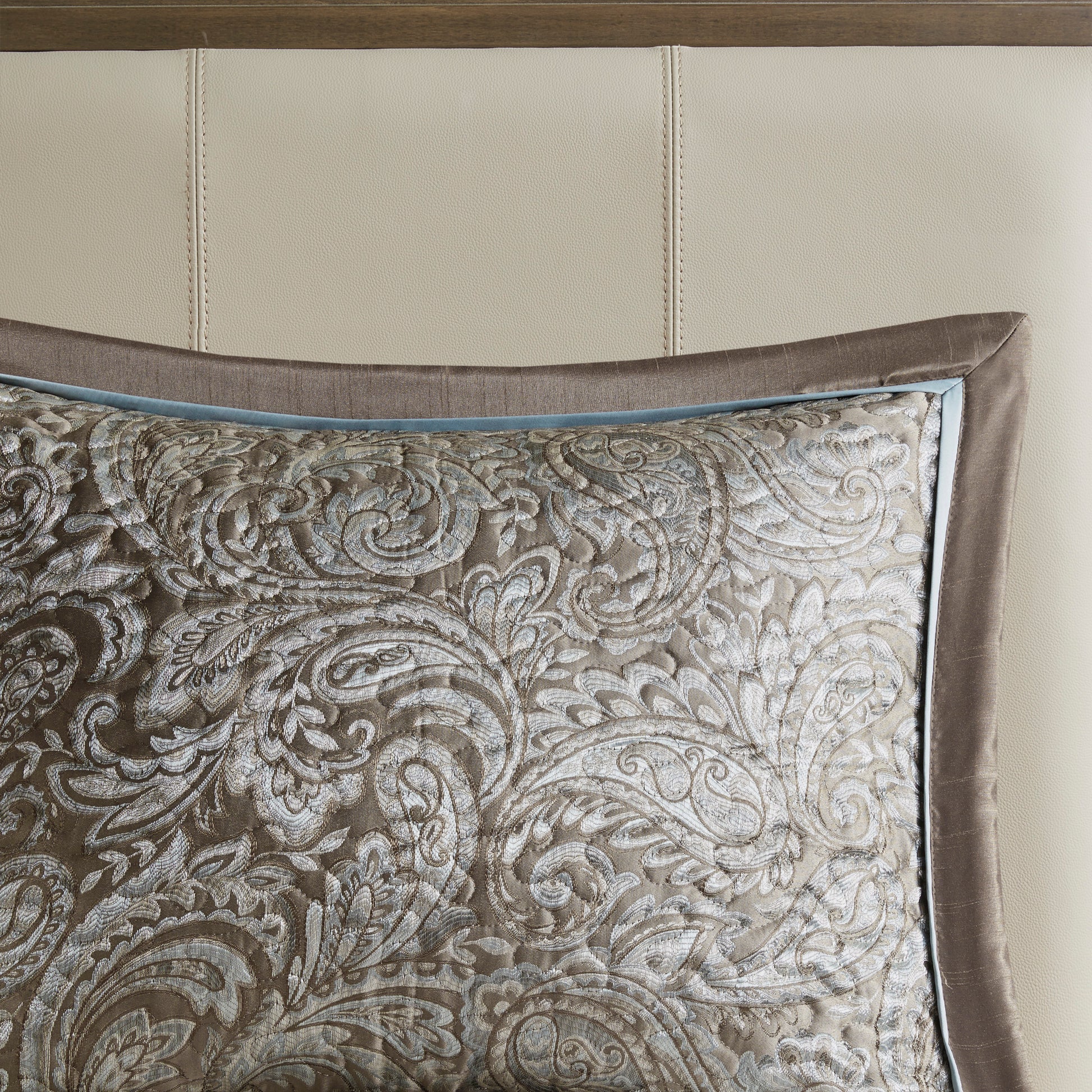 5 Piece Jacquard Bedspread Set With Throw Pillows Blue Brown King King Blue Brown Cotton