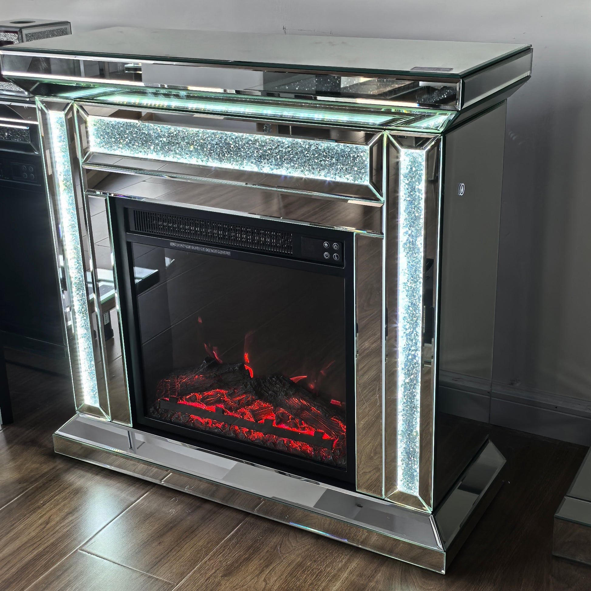 Mirrored Mantel Freestanding Electric Fireplace Heater Corner Firebox W 3D Realistic Flame Effect Mirrored Color Changing Electric Fireplace W Remote Control Silver Silver 400 Primary Living Space