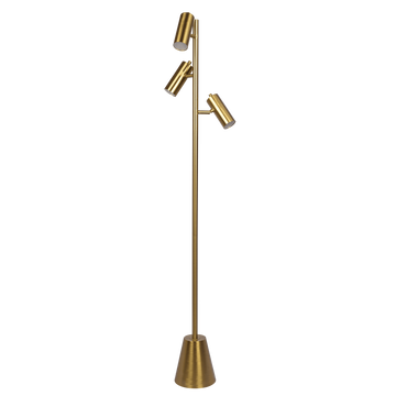 Lumina Brassed Gold Floor Lamp With Rotary Switch Triple Spots Metal Cone Base Gold Table&Floor Lamps Brass