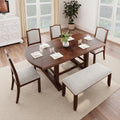 6 Piece Dining Table Set, 60Inch To 78Inch Extendable Wood Dining Table With Removable Leaf, Kitchen Table Set With 4 Upholstered Side Chair And Bench, Dining Table Set For 6 Cherry Wood Dining Room Extendable Rubberwood Rectangular Dining Table With