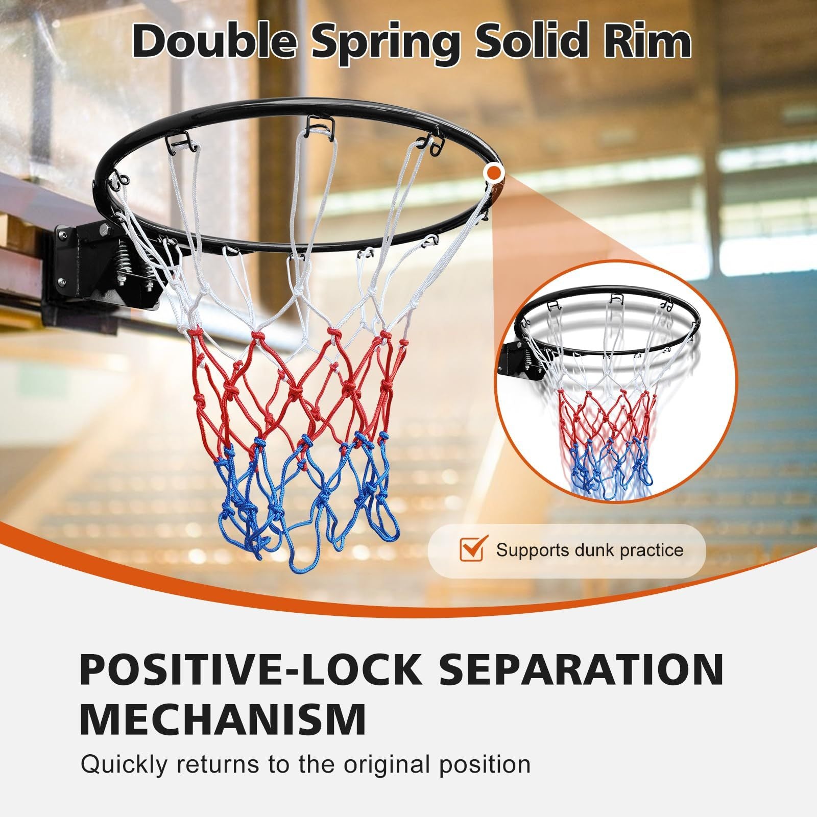 Basketball Double Spring Solid Rim, 18" Steel Basketball Rim For Indoor And Outdoor Black Balls Sports Black Iron