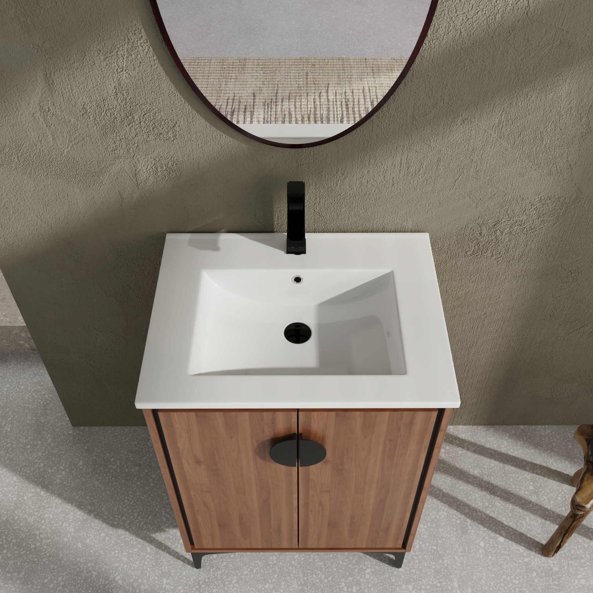 24'' Bathroom Vanity With Top Sink, Modern Bathroom Storage Cabinet With 2 Soft Closing Doors, Single Sink Bathroom Vanity Brown Bathroom American Design Ceramic Engineered Wood