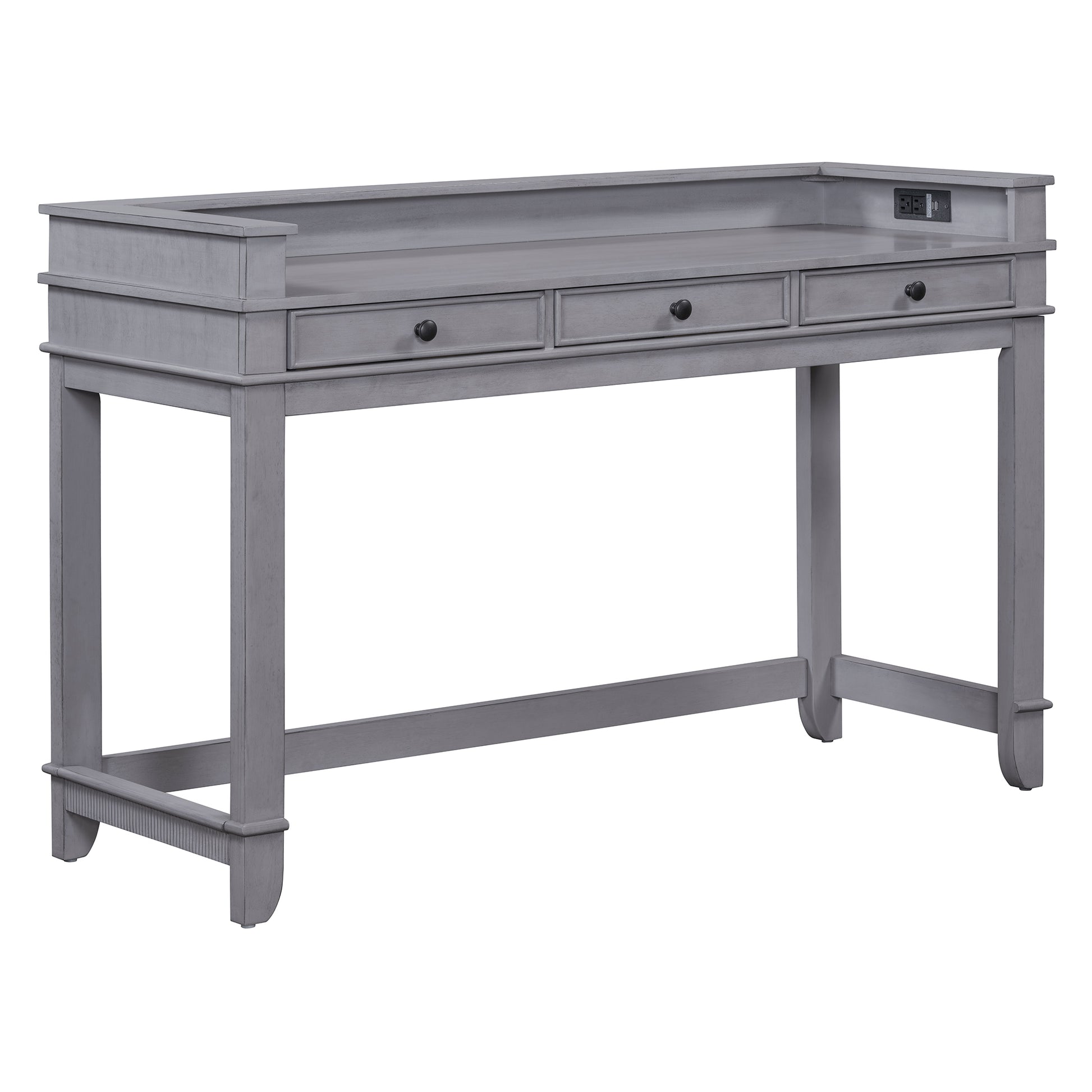 4 Piece Dining Table Set For 3, Retro Kitchen Table And Chairs Set With 3 Storage Drawers, Ideal For Small Spaces Gray Gray Mdf,Rubber Wood