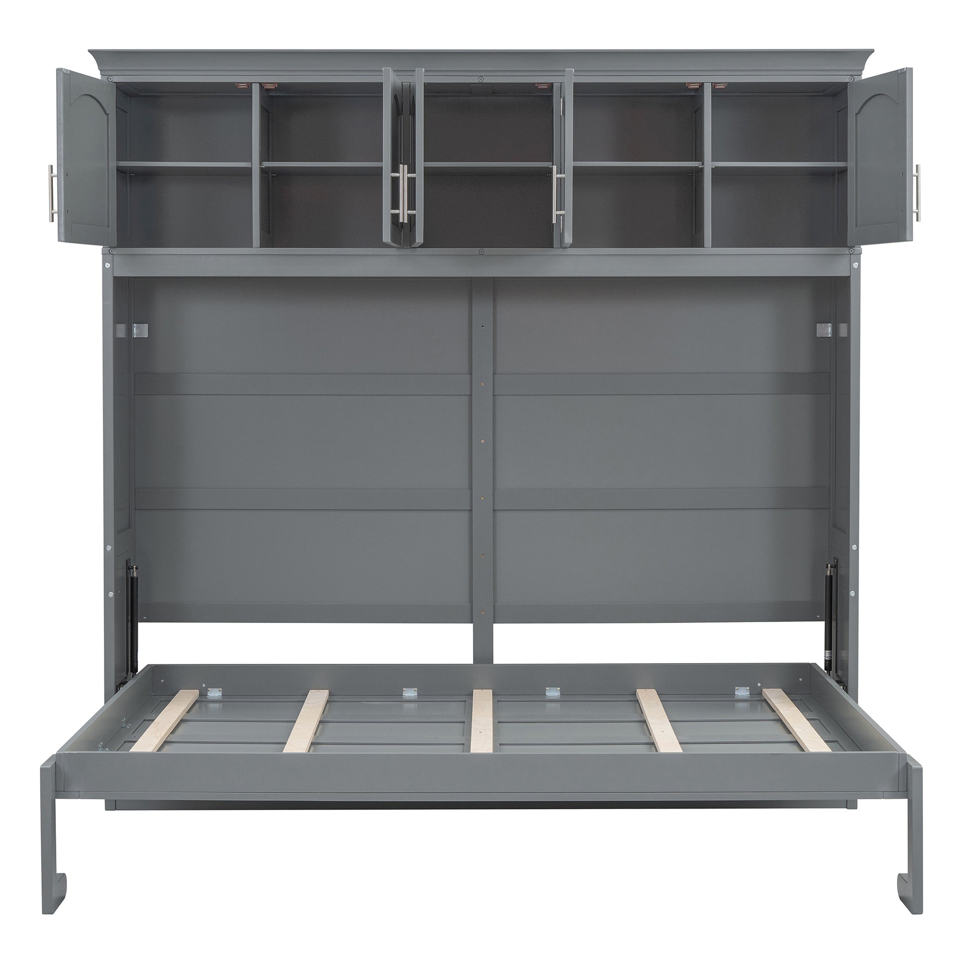 Queen Size Murphy Bed Wall Bed With Top Cabinets,Gray Queen Gray Plywood