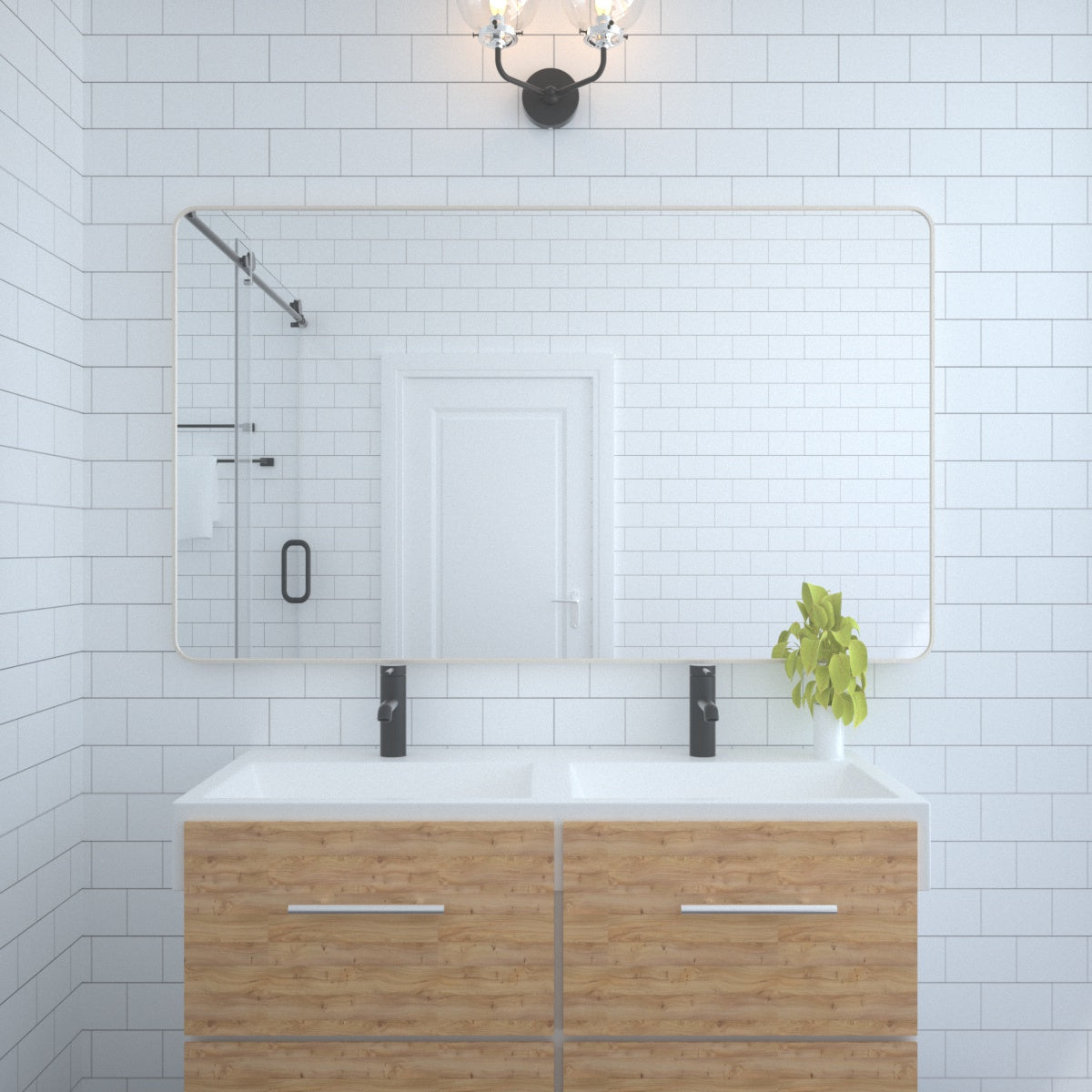 60X36 In. Aluminum Framed Rounded Rectangle Bathroom Wall Mirror, Brushed Nickel Bathroom Vanity Mirror Farmhouse, Anti Rust, Tempered Glass Mirrors, Hangs Horizontally Or Vertiy Brushed Nickel Aluminum