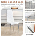 Table And Chair Set.Large Modern Rectangular Table With Brown Glass Top And Silver Metal Legs. Paired With 6 White Chairs With Checkered Armless High Back Pu Cushion And Silver Metal Legs. Silver,White Seats 6 Glass Metal