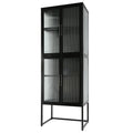 Stylish 4 Door Tempered Glass Cabinet With 4 Glass Doors Adjustable Shelves U Shaped Leg Anti Tip Dust Free Fluted Glass Kitchen Credenza Black Black Tempered Glass Sheet Metal Plastic