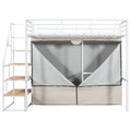 Twin Size Metal Loft Bed With Wardrobe And Storage Shelves, White Box Spring Not Required Twin White Metal Mdf Metal