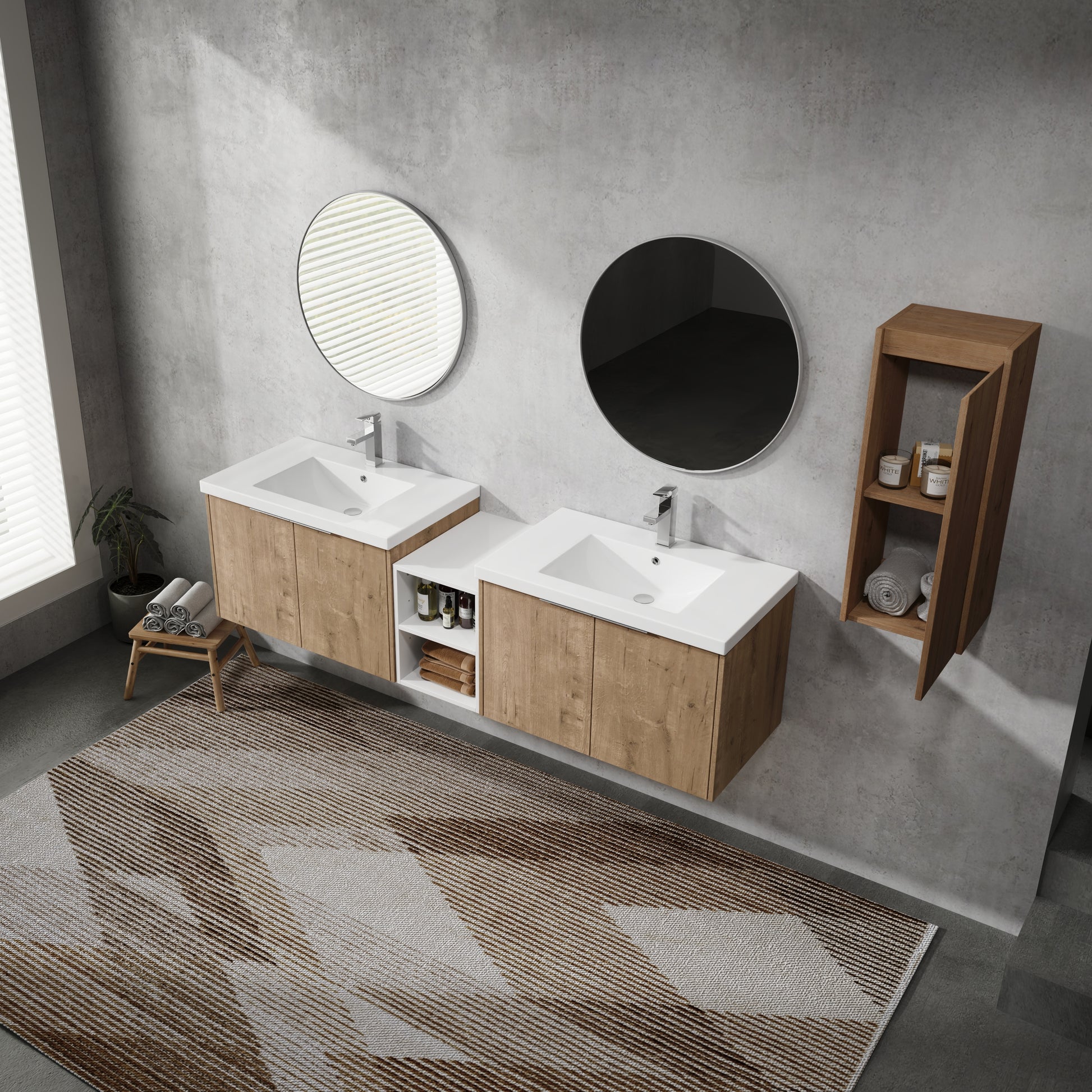 72" Wall Mounted Bathroom Vanity With Sink And Side Cabinet, Soft Close Doors,00112Imo 00630Imox2 00612Gwh Combination Cabinet Kd Packing Imitative Oak Bathroom Modern Plywood Plywood