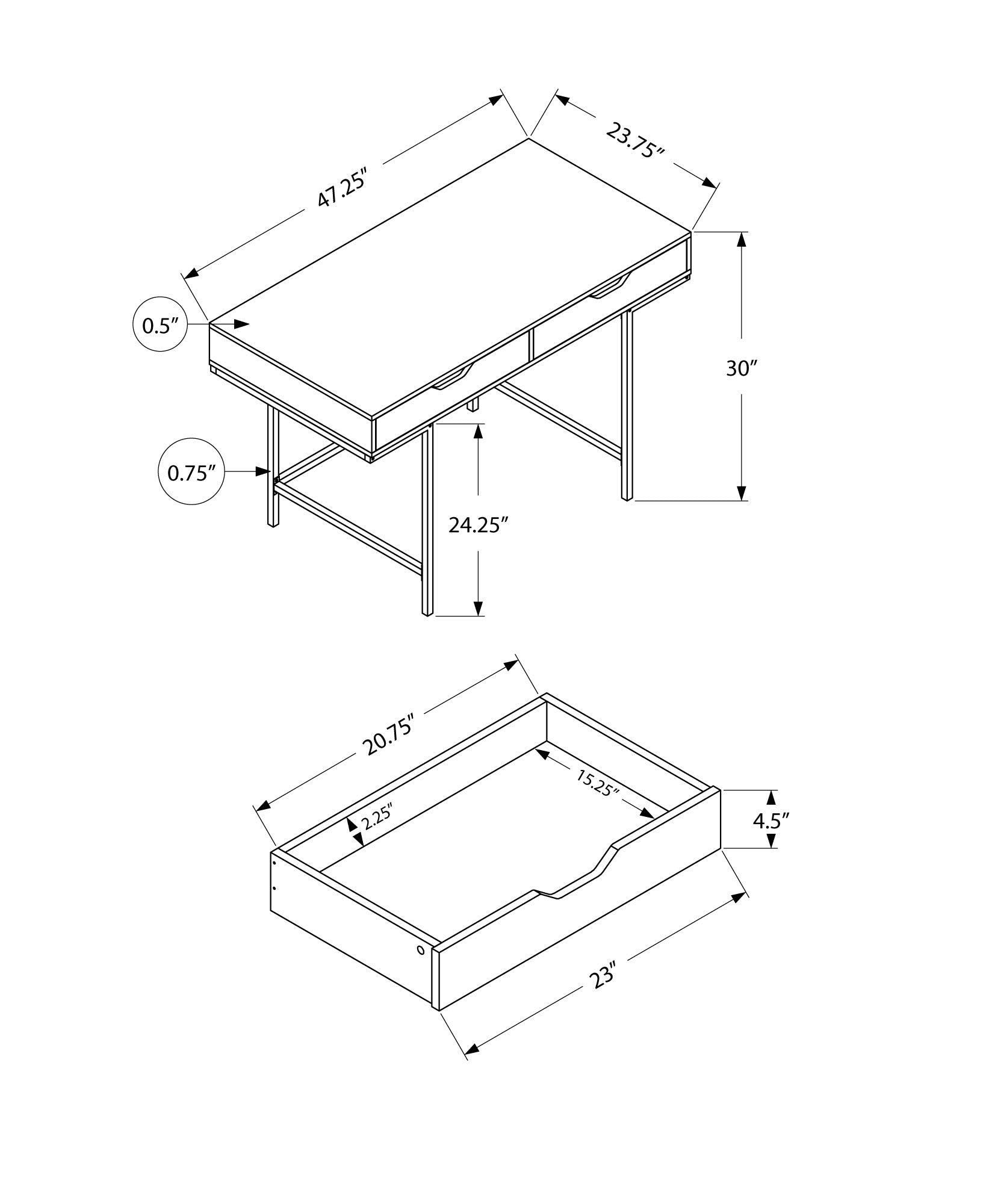 Computer Desk, Home Office, Laptop, Storage Drawers, 48"L, Work, Brown Laminate, Black Metal, Contemporary, Modern Taupe Particle Board