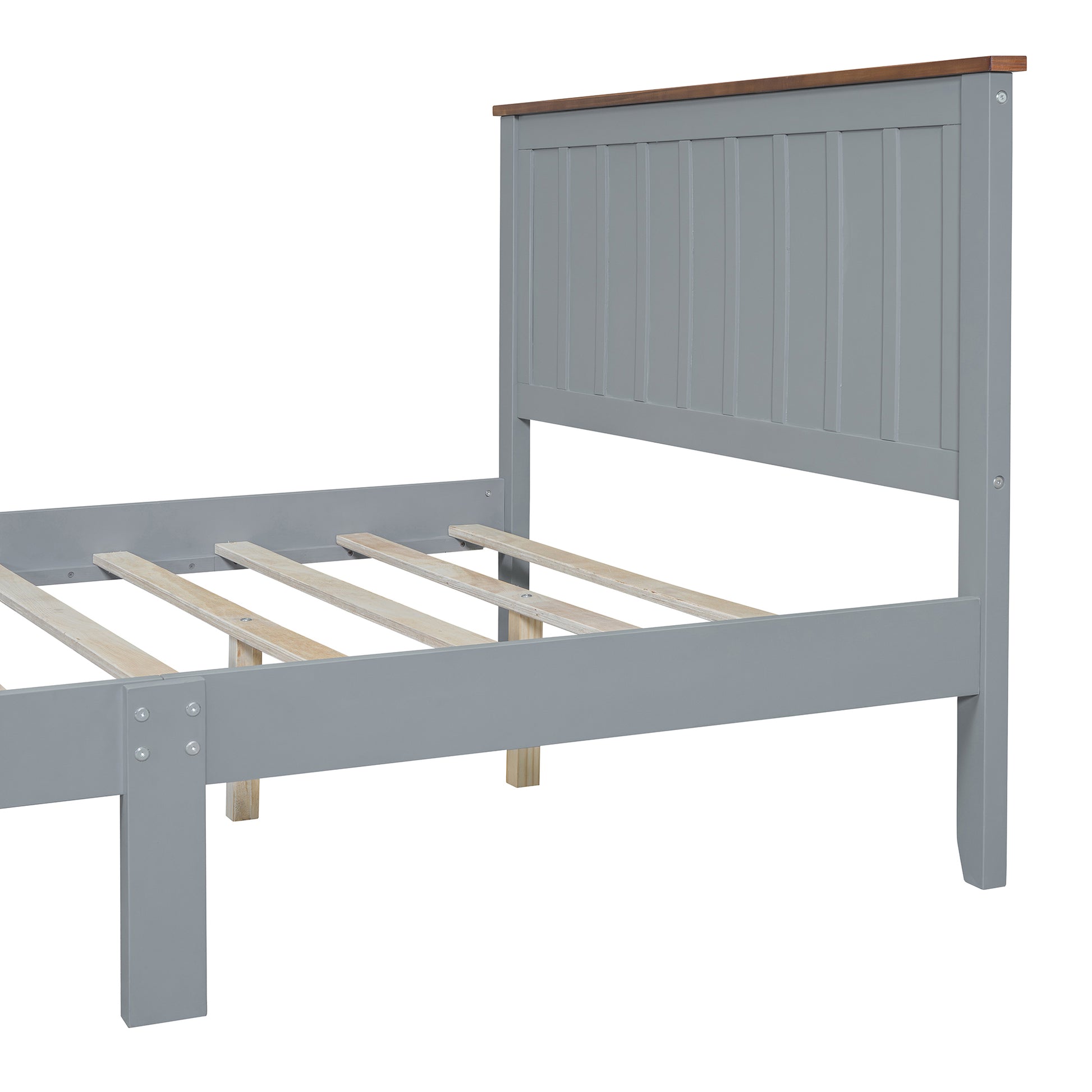 Full Size Wood Platform Bed Wooden Slat Support, Vintage Simple Bed Frame With Rectangular Headboard And Footboard, Grey Box Spring Not Required Full Grey Wood