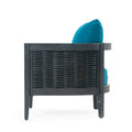 Outdoor Acacia Wood Wicker Club Chair With Cushions,Patio Furniture Conversation Seat For Backyard, Black Polyester Dark Teal Cushion, 27.50
