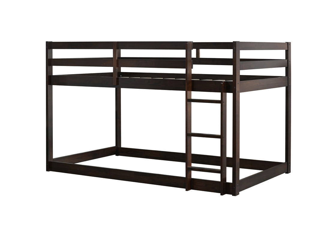 Solid Wooden, Solid Rubber Wooden Twin Over Twin Loft Bed With Ladder, With Bed Platform Of Strengthened Slatsespresso Twin Espresso Rubber Wood