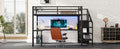 Full Size Loft Bed With L Shaped Desk And Usb, Metal Loft Bed With Wardrobe And Adjustable Shelf, High Loft Bed With Led For Kids Teens Adults, Black Full Black Metal