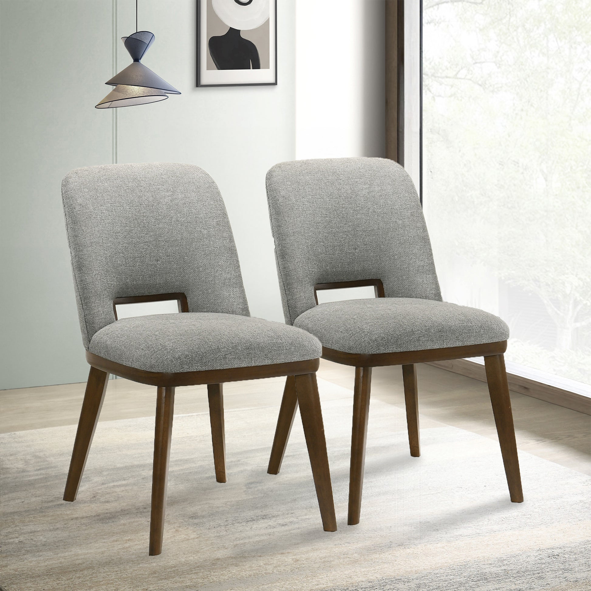 Blake Light Grey Fabric Dining Chair Set Of 2 Solid Brown,Light Gray Brown Dining Room Foam Wipe Clean Mid Century Modern Dining Chairs Foam Fabric,Solid Wood