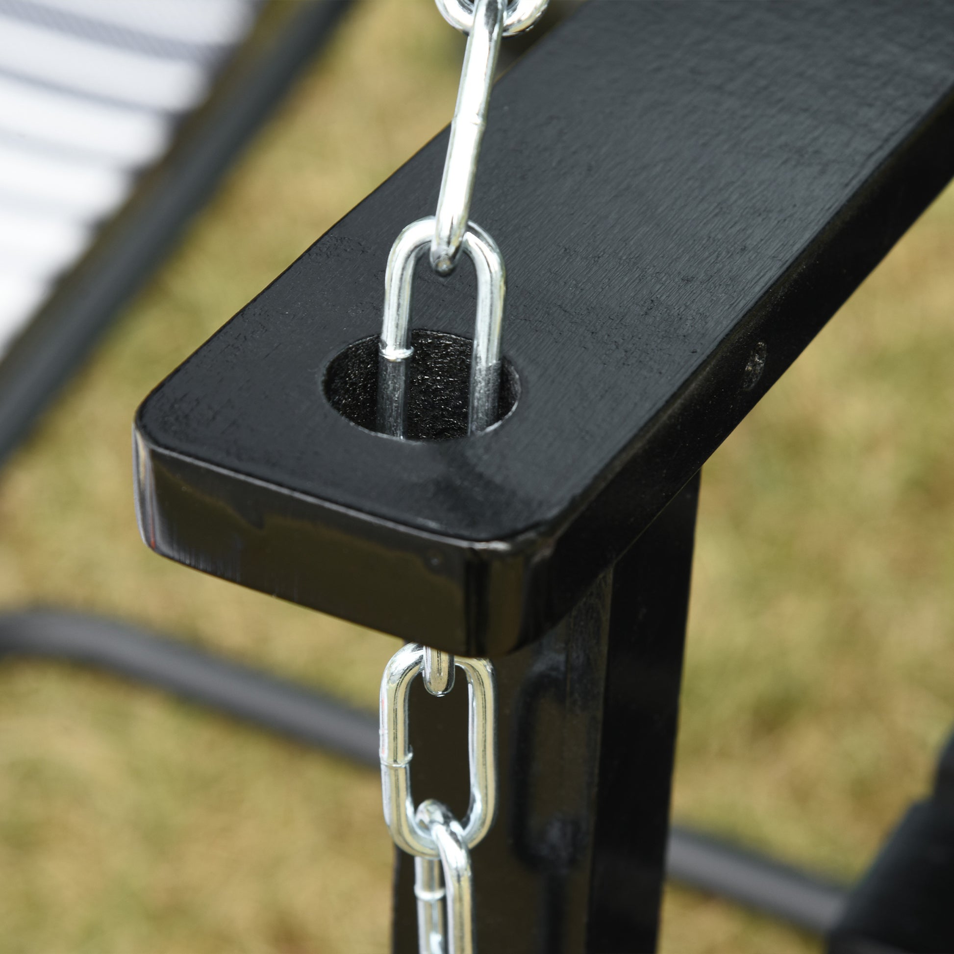 Outsunny 2 Seater Hanging Porch Swing Outdoor Patio Swing Chair Seat With Slatted Build And Chains, 440Lbs Weight Capacity, Black Black Wood
