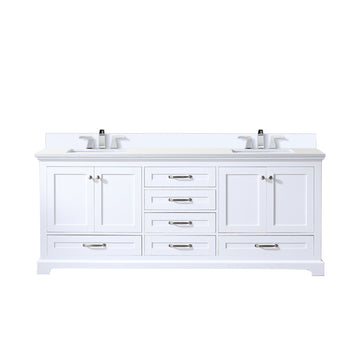 White Double Bath Vanity 80 In. W X 22 In. D, White Quartz Top, And Faucet Set White Plywood Wood