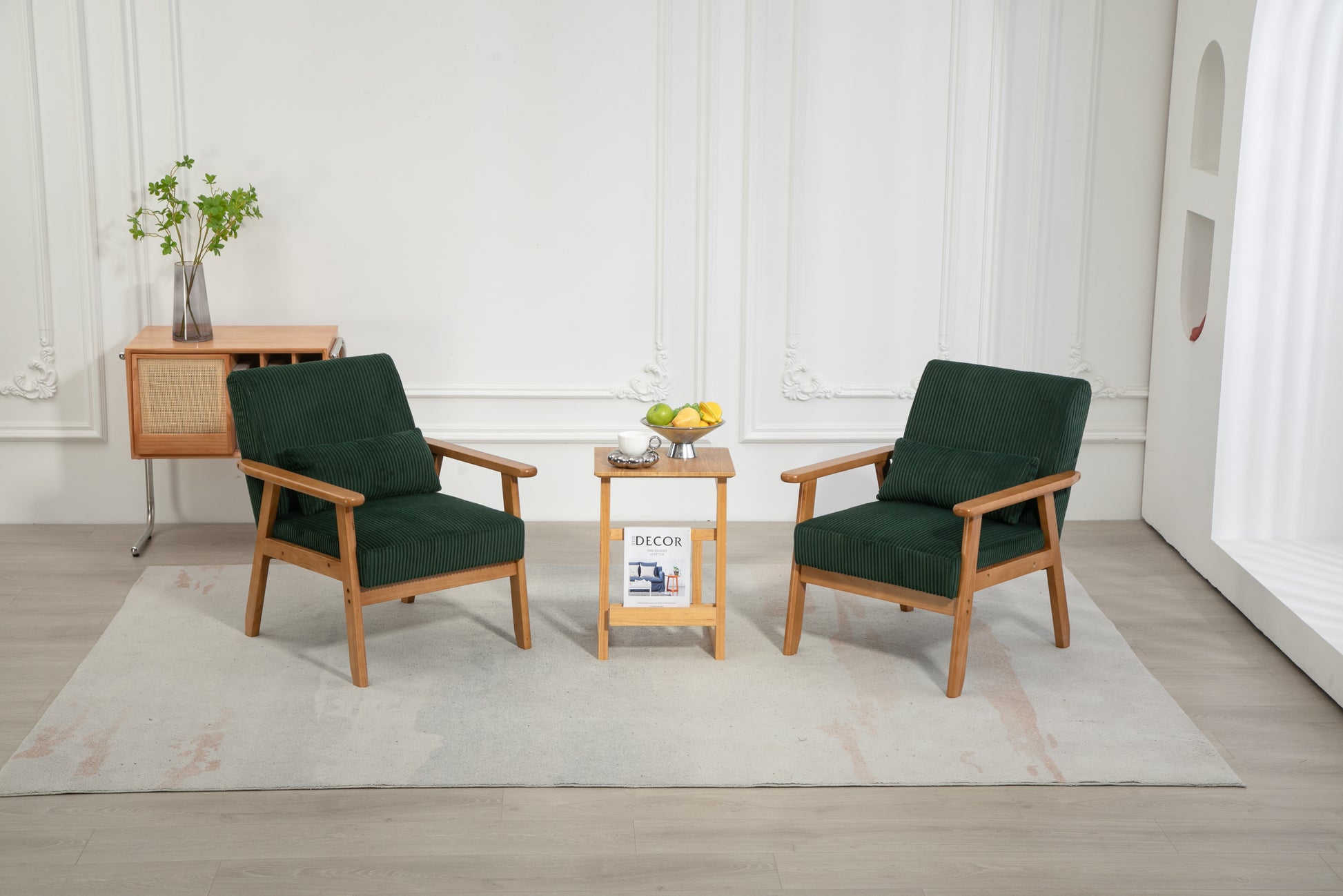 Leisure Chair With Solid Wood Armrest And Feet, Leisure Chair, Wood Frame, Velvet, Solid Rubber Wood Legs, Mid Century Modern Accent Chair, For Living Room Bedroom Studio Chair,Two Packs Emerald Corduroy