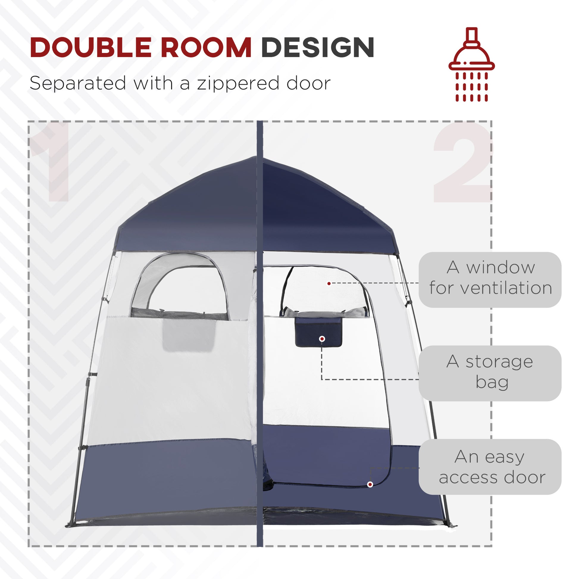 Outsunny Shower Tent, Pop Up Privacy Shelter For Camping, Dressing Changing Room, Portable Instant Outdoor Shower Tent Enclosure W 2 Rooms, Shower Bag, Floor And Carrying Bag, Blue Blue Taffeta