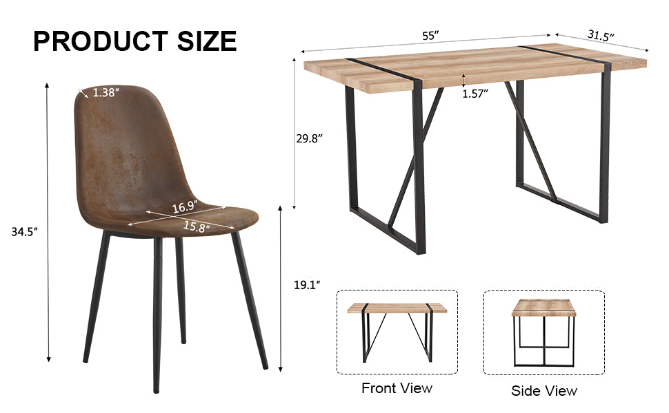 Table And Chair Set, Upholstered Side Chairs In A Modern Medieval Style, 6 Dark Gray Dining Chairs And A Rustic Industrial Rectangular Wood Color Mdf Dining Table. Brown Seats 6 Mdf