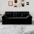 91 Inch Convertible Sofa Couch With Pull Out Couch Bed, Sleeper Sofa Bed For Living Room, Apartment, Chenille Fabric Color:Black Black Light Brown Chenille Wood Primary Living Space Cushion Back