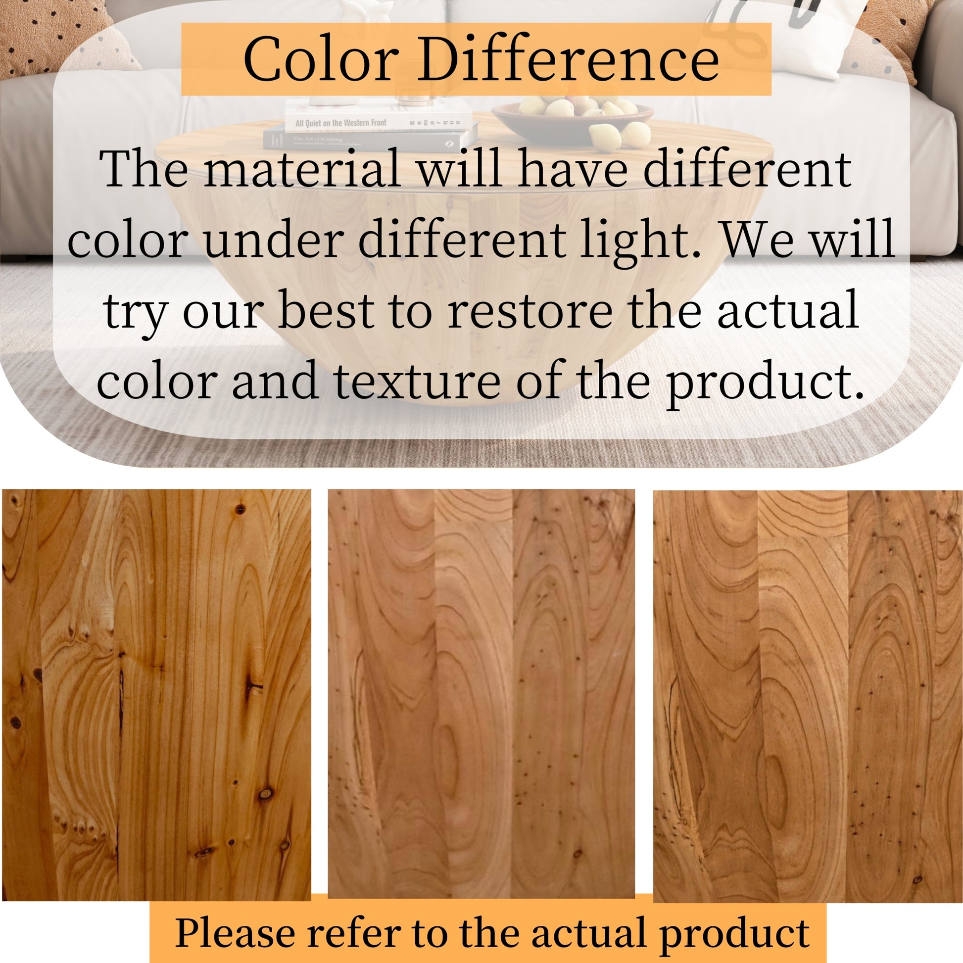 35.43"Vintage Style Bucket Shaped Coffee Table For Office, Dining Room And Living Room,Natural Same Sku:W757119054 Natural Solid Wood Mdf