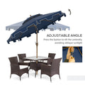 Outsunny 9' Patio Umbrella With Push Button Tilt And Crank, Double Top Ruffled Outdoor Market Table Umbrella With 8 Ribs, For Garden, Deck, Pool, Dark Blue Dark Blue Polyester