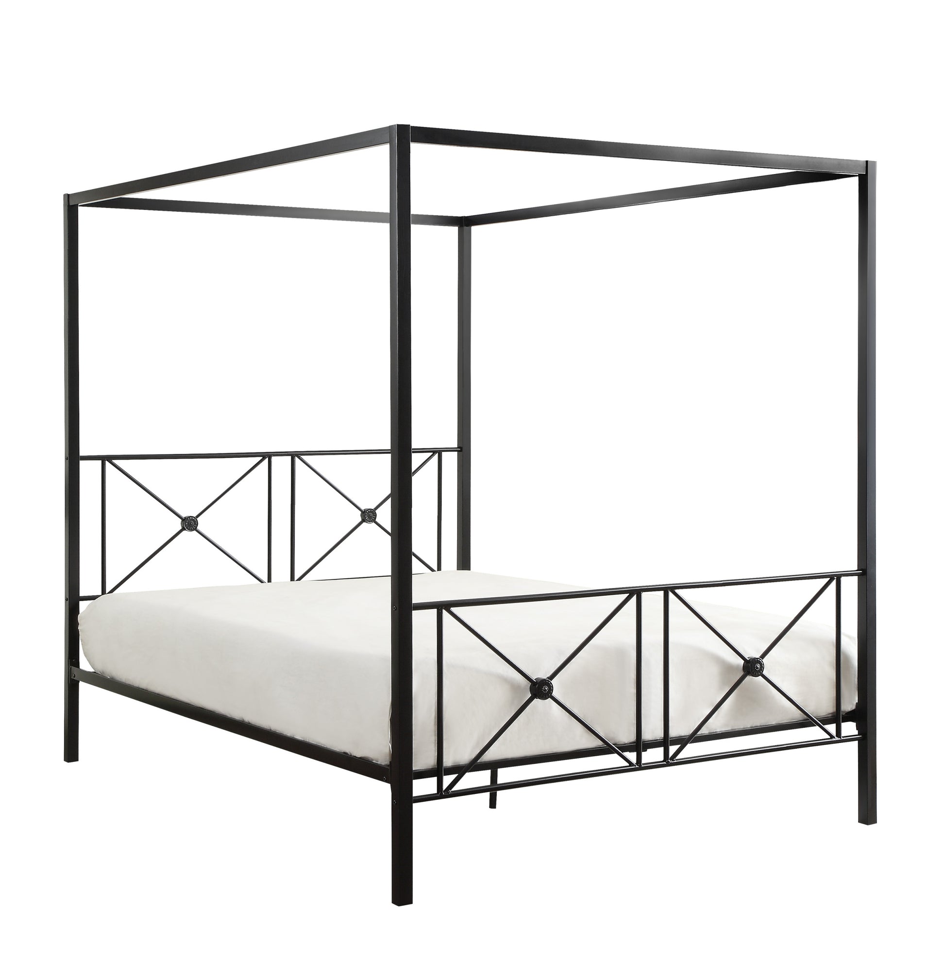 Black Finish Queen Platform Bed Canopy Metal Frame Modern Traditional 1Pc Box Spring Not Required Queen Black Metal Bedroom Canopy Metal