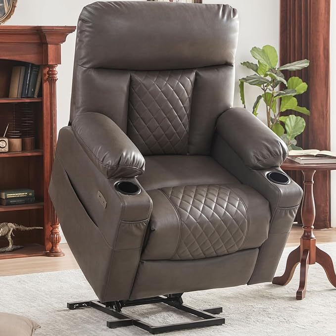 Lift Chairs Recliner For Elderly Heat And Massage Chair Recliner Electric Power Recliner With Cup Holder Extended Footrest Usb & Type C Ports Light Brown Wood Primary Living Space Heavy Duty Push Button Acacia Grey Velvet Power Push Button Soft Cushion