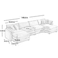 Corduroy Sofamodern Upholstered 4 Seater With 3 Footstools Corduroy Fabric Sofaoffice Living Room Apartment Comfortable Sofa, Easy To Assemble With 2 Arm Pillows And 4 Throw Pillows Grey Corduroy 4 Seat