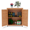 Potting Bench With Storage Cabinet And Metal Table Top For Outdoor Patio,Outdoor Work Station Table Light Brown Solid Wood