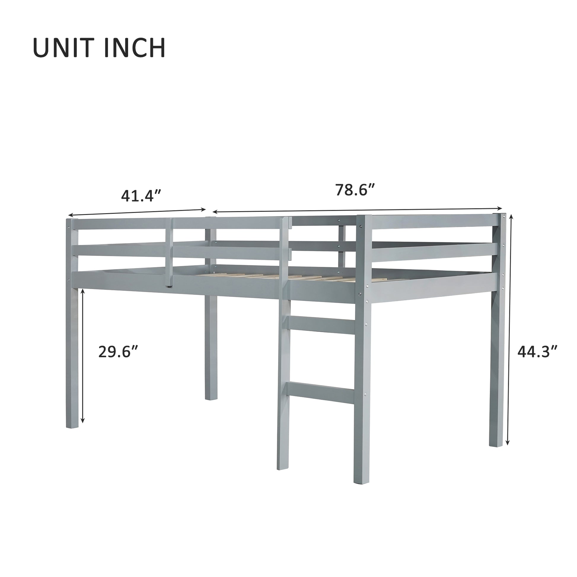 Solid Wooden, Rubber Wooden Twin Loft Bed With Ladder, Bed Platform Of Strengthened Slatsgrey Twin Grey Rubber Wood