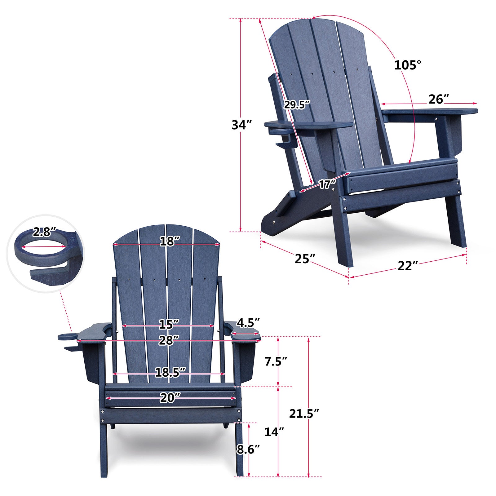 Folding Outdoor Adirondack Chair Set Of 2 And Table Set,Hdpe All Weather Folding Fire Pit Chair, Ergonomic Design Patio Lawn Chair For Outside Deck Garden Backyardf Balcony, Navy Blue No Adirondack Navy Blue Seats 2 Weather Resistant Frame Garden &