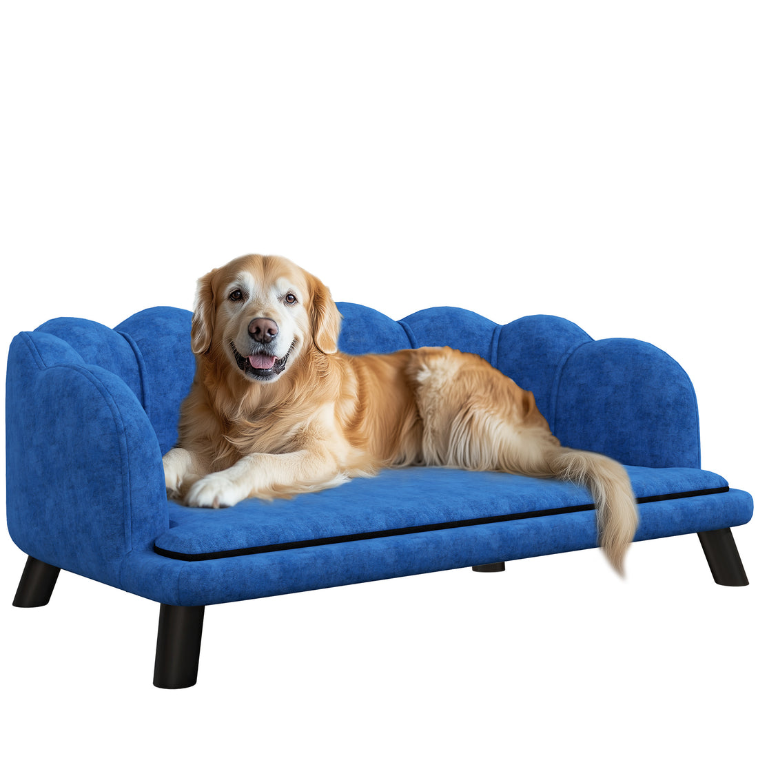 Pawhut Velvet Large Dog Couch With Foam Cushion, Soft And Cute Dog Bed With Pearl Design, Dog Sofa For Big And Medium Dogs, Dark Blue Blue Wood