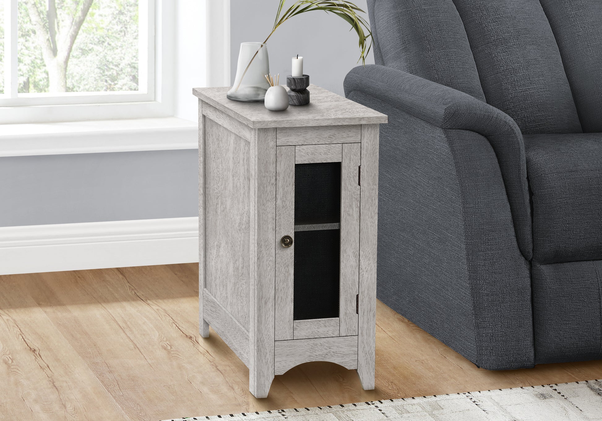 Accent Table, End, Side Table, Narrow, Nightstand, Bedroom, Lamp, Storage, Grey Veneer, Transitional Gray Wash Mdf