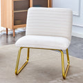 One White Minimalist Armless Sofa Chair With Plush Cushion And Backrest Paired With Golden Metal Legs, Suitable For Offices, Restaurants, Kitchens, Bedrooms White Plush