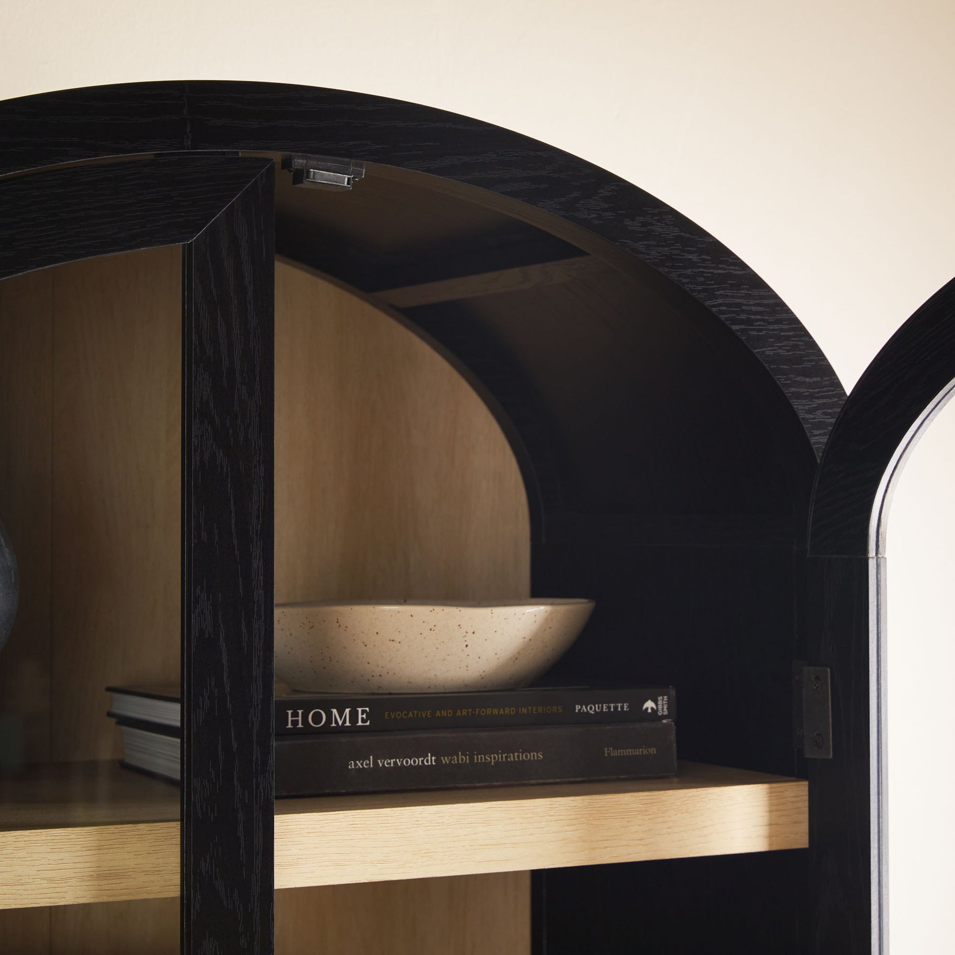 Modern 5 Shelf Arched Tall Bookcase With Glass Doors Black Black Mdf Mdf