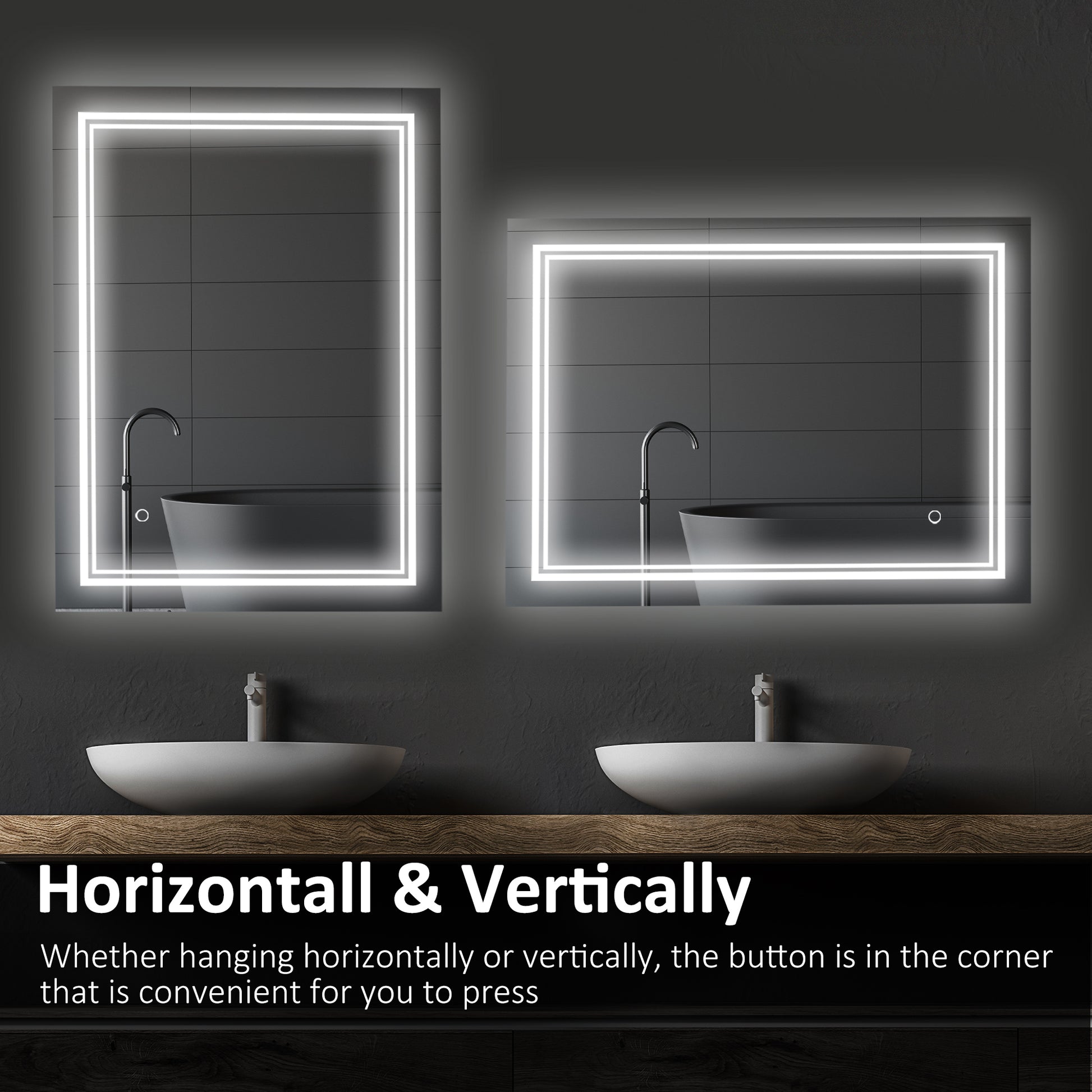 Kleankin 32" X 24" Led Bathroom Mirror, Lighted Vanity Mirror, Wall Mounted With Smart Touch Button, Horizontally And Vertiy, Waterproof, Plug In, Silver Silver Aluminum