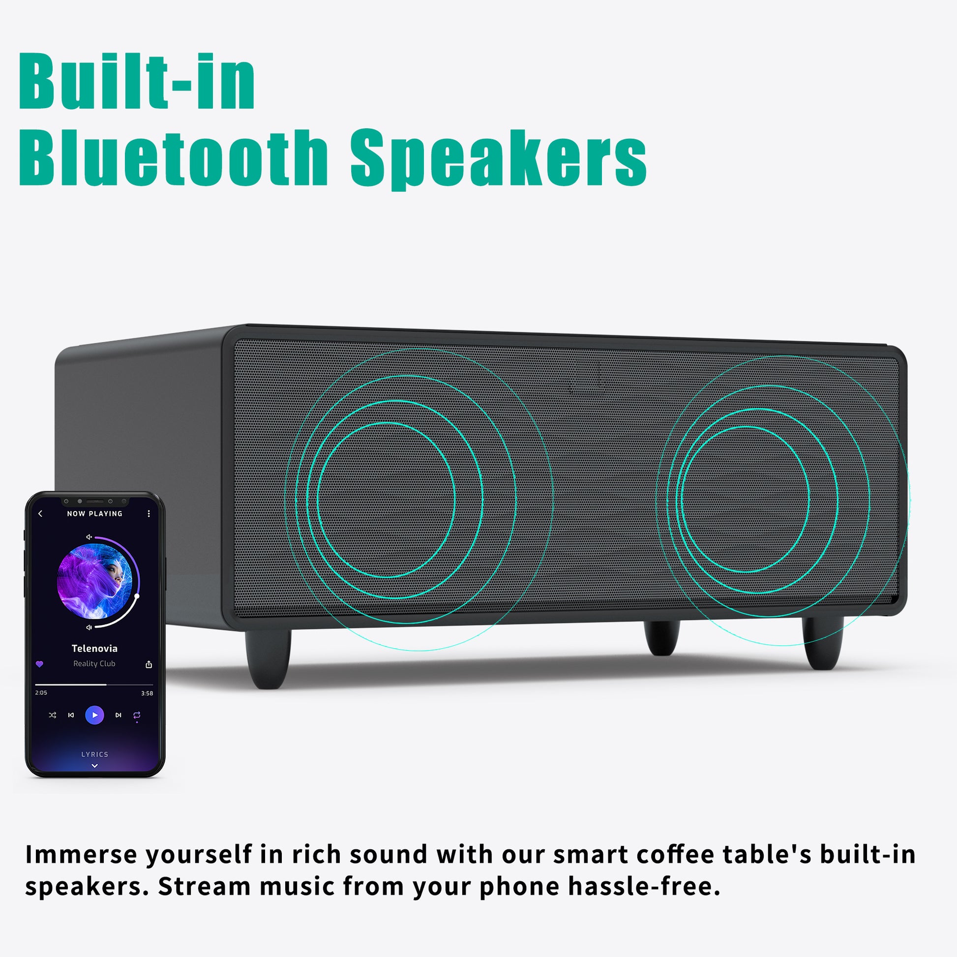 Modern Smart Coffee Table With Built In Fridge, Bluetooth Speaker, Wireless Charging, Touch Control Panel, Usb Interface, Outlet Protection, Atmosphere Light, Black Black Built In Outlets Or Usb Primary Living Space Luxury,Modern Freestanding Rectangular