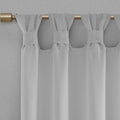 Floral Embellished Cuff Tab Top Solid Curtain Panel Only 1 Pc Panel Grey Linen