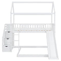 Twin Over Twin Bunk Bed With Two Drawers And Slide, House Bed With Slide, White Old Sku :Lt000129Aak White Pine