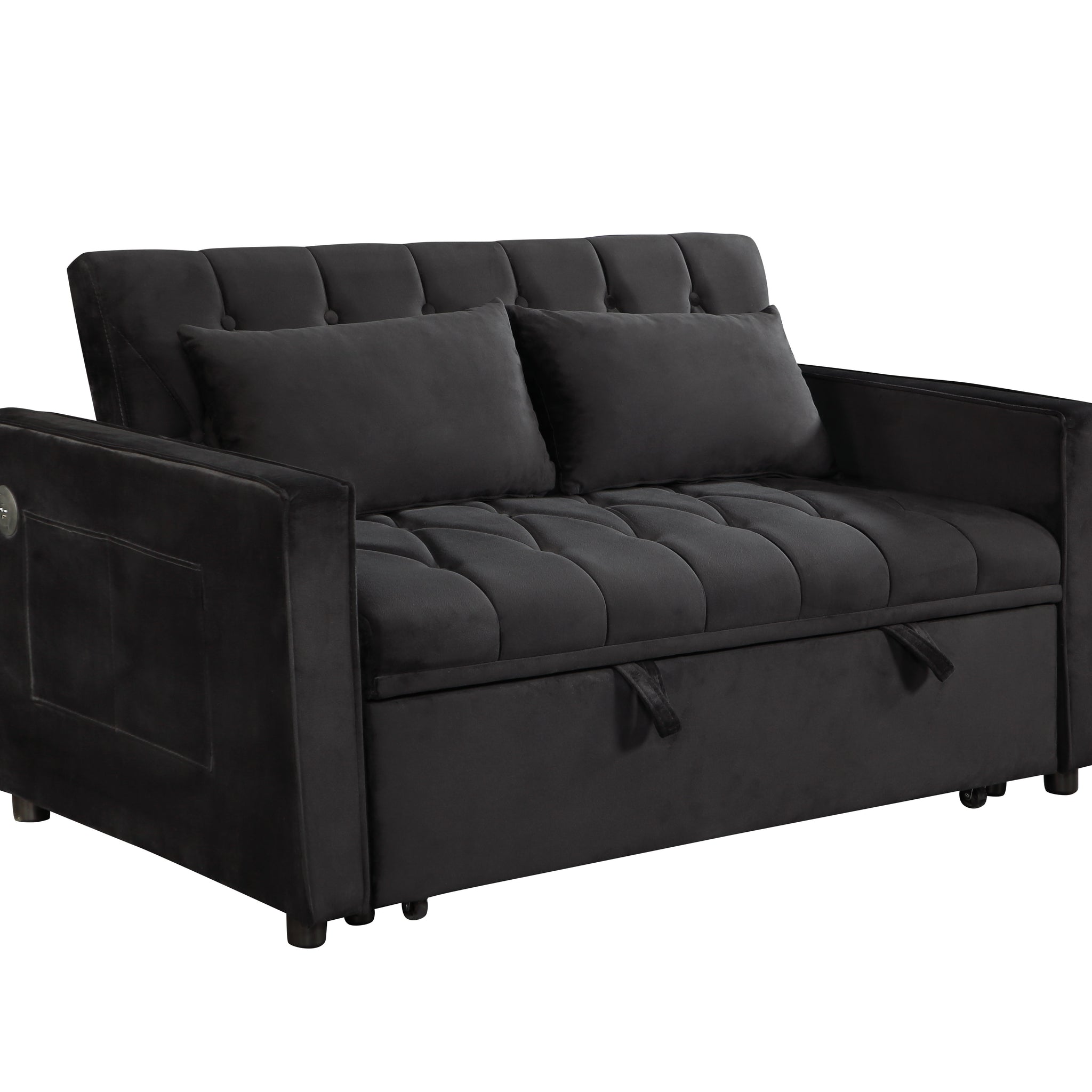 3 In 1 Sleeper Sofa Couch Bed Twin Black Fabric