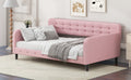 Twin Size Upholstered Tufted Daybed With 4 Support Legs, Pink Box Spring Not Required Twin Pink Wood Bedroom Daybeds Linen Upholstered